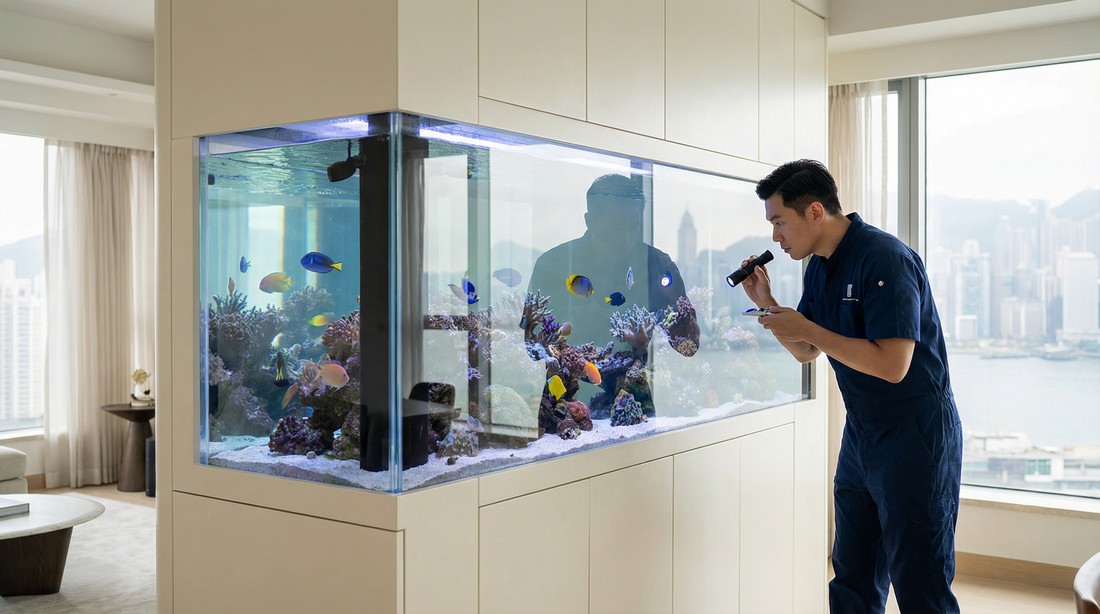 佳運水族工程專業團隊進行魚缸安裝工程